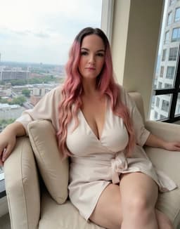 Trixie White seated on a chair near a window wearing a light wrap-style dress, expressing relaxed sensuality associated with tantric massage and embodied touch therapy services