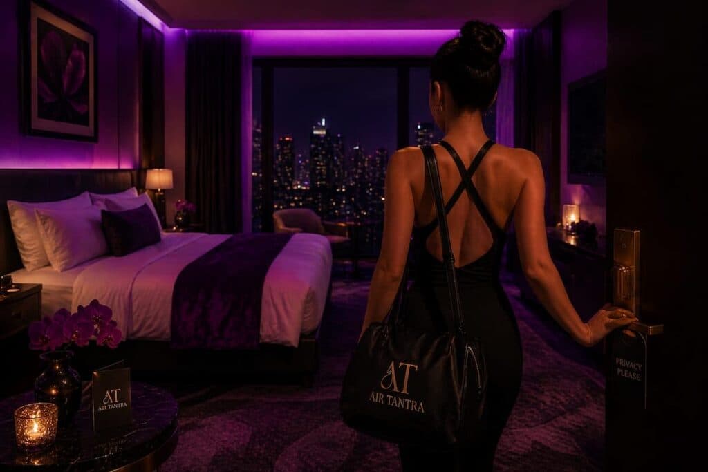 Air Tantra masseuse arriving at a luxury hotel room for an outcall massage session in Australia